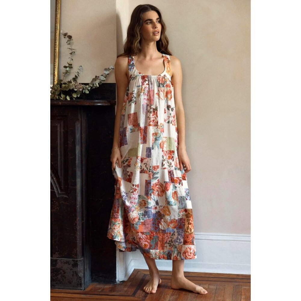 LyreBird Printed Tie-Back Midi Nap Dress Anthropologie XL